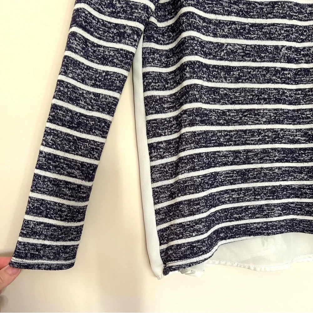 Rewind Women’s Navy & White Striped Lace Accent Crochet Long Sleeve Top